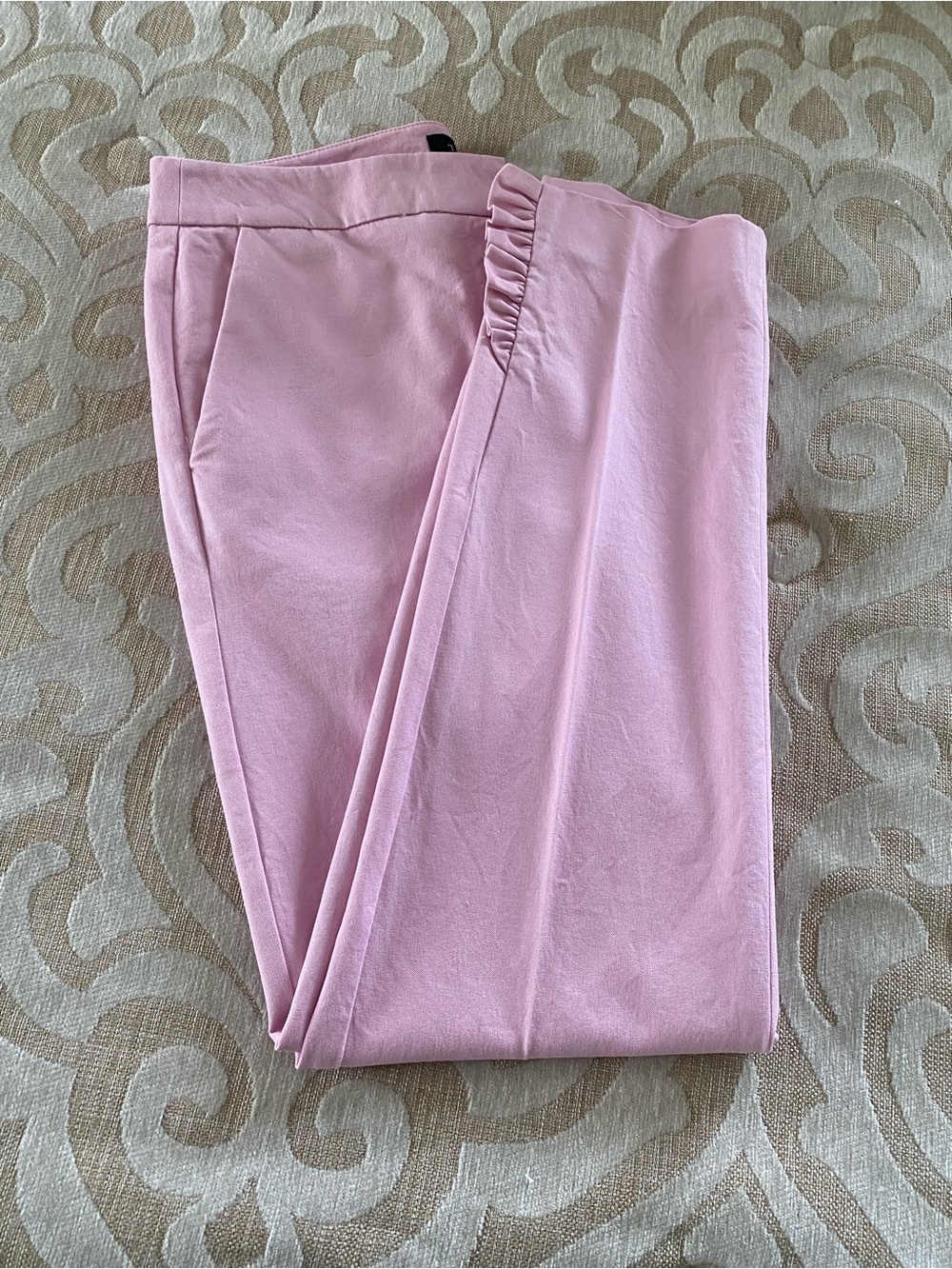 Talbots Blush Pink Ruffle Hem Ankle Pants Size 2 Stretch Cotton Career Casual - Picture 3 of 10